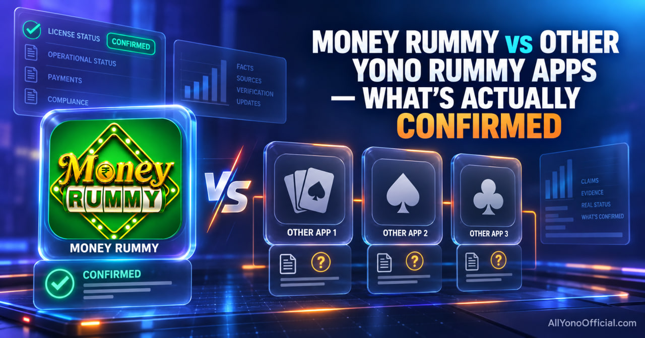 Money Rummy compared against other Yono rummy apps on documentation, verification and disclosed terms